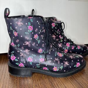 Rebecca Minkoff Ditsy Print Nappa Gerry Black Pink Floral Combat Boots 7.5